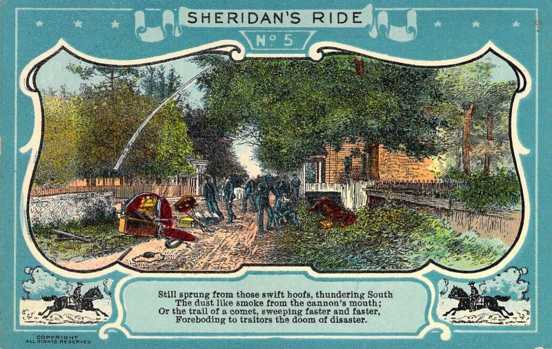 Civil War, Sheridan's Ride, Number 5,  Old Postcard