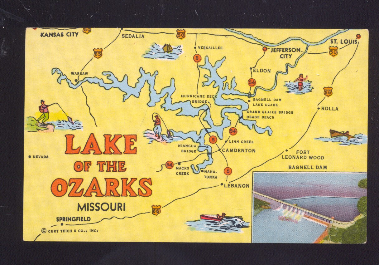 Lake of the Ozarks Missouri Eldon Lebanon MAP Vintage Postcard MO