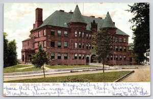 1906 High School Lynn Massachusetts Grounds & Pines Trees Views Posted Postcard