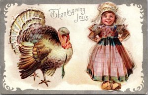 Brundage Thanksgiving Postcard Young Dutch Girl with a Turkey