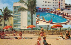 Miami Beach, Florida BLUE WATERS HOTEL Swimming Pool ca 1950s Vintage Postcard