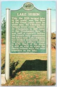 Lake Huron Michigan Historical Marker Postcard L.L. Cook Co. Ektachrome