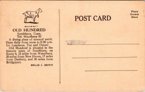 Old Hundred Southbury CT Connecticut Resturant Antique Postcard UNP Unused 