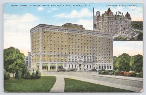 Albany New York~Hotel Dewitt Clinton~Opposite State Capitol~Linen Postcard