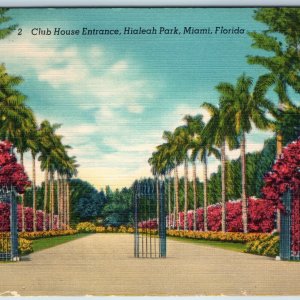 c1950s Miami, Fla Hialeah Park Club House Entrance Beautiful Linen Postcard A218