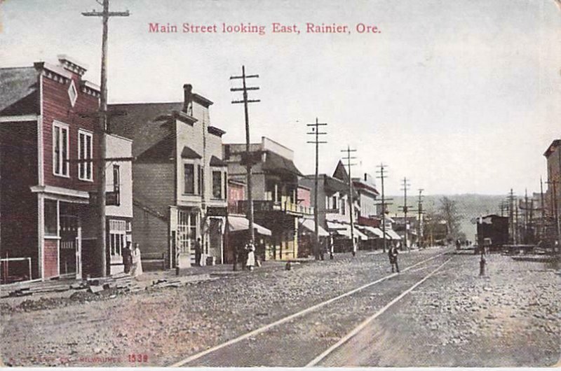 Main Street Looking East, Ranier, Oregon Vintage Unused Postcard