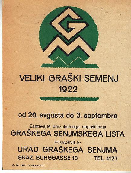 Veliki Graski Semenj 1922  Slovakia - Graz Austria Handbill