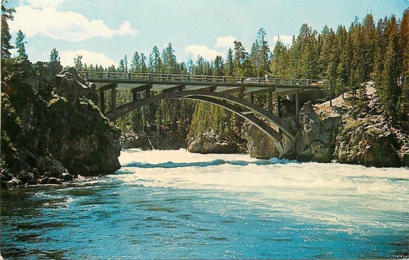 Yellowstone Park Wyoming~Picturesque Bridge~Yellowstone River~1950's Postcard 