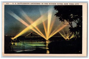 c1940's US Battleships Anchored in the Hudson River New York City NY Postcard