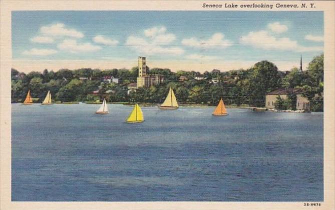 New York Seneca Lake Overlooking Geneva 1950 Curteich