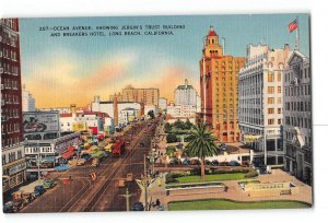 Long Beach California CA Postcard 1930-1950 Ocean Avenue Jergin's Trust Building