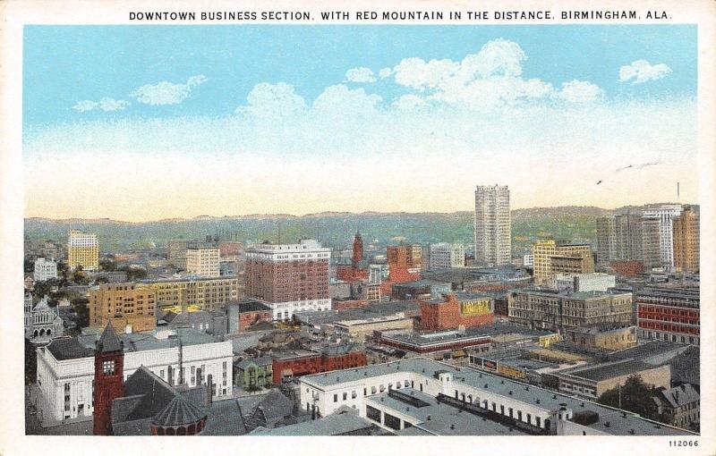 Birmingham Alabama~Birds Eye Downtown Business~Haverty Furniture~1920s Postcard 