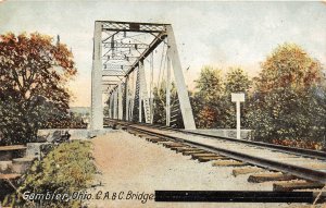 G34/ Gambier Ohio Postcard 1908 C.A.& C. Railroad Bridge