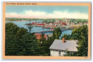 1951 Bird's Eye View Of Foot Bridge Boothbay Harbor Maine ME Vintage Postcard