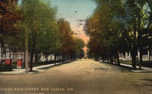 Vintage Postcard 1912 South Main Street Roadway Trees Houses Newcastle Indiana