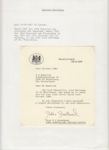 Quintin Hogg Baron Hailsham, Original Autograph, Royalty, United Kingdom (L6556)