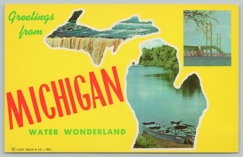 Michigan~Greetings From Michigan Water Wonderland~Standard Chrome Postcard