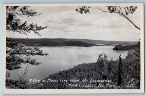 View Of Moose Lake Mt. Inspiration Kirk's Lodge Ely MN RPPC Photo Postcard