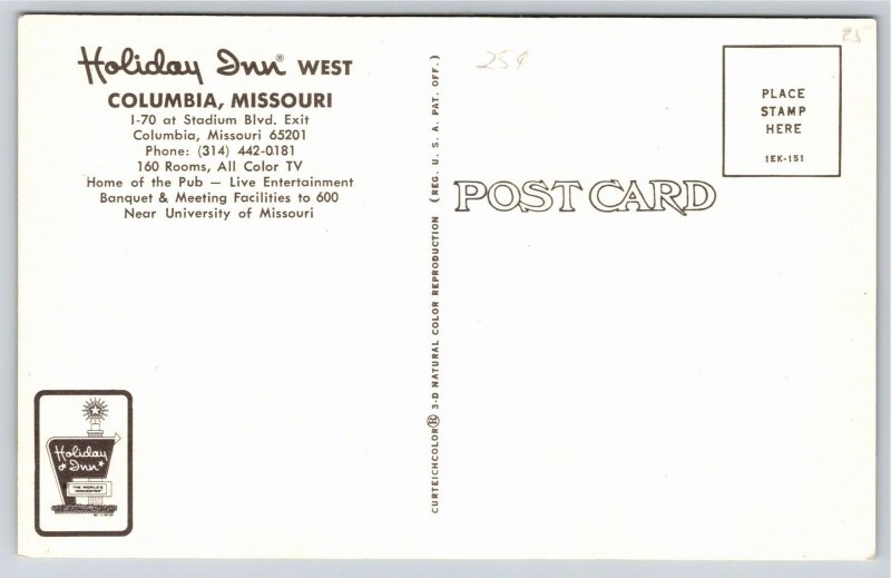 Columbia Missouri~Artist Conception~Holiday Inn West~Pool~Vintage Postcard