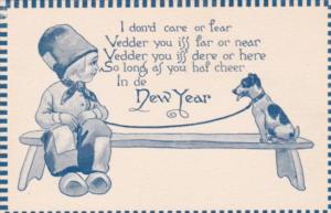 Dutch Boy Sitting On Bench With Dog