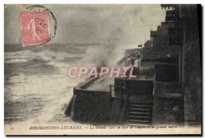 Old Postcard Arromanches Les Bains La Grande Cale A Day storm and high tide