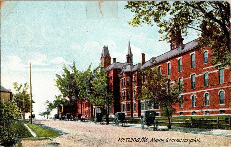 Portland Me Maine General Hospital Horse Carriage Divided Back Antique Postcard 