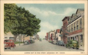Gananoque Ontario King Street Scene Classic 1940s Cars Vintage Postcard