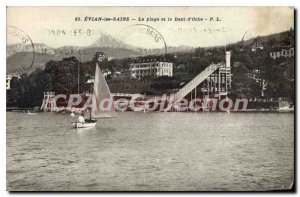 Old Postcard Evian Les Bains The Beach And Dent D'Oche