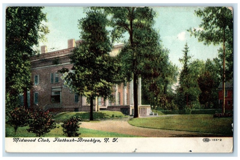 1909 Midwood Club Flatbush Exterior Trees Brooklyn New York NY Posted Postcard
