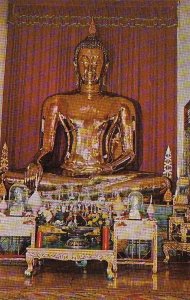 Postcard Golden Buddha Sukhothai Era Wat Trai Mit Bangkok Thailand