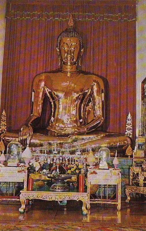 Postcard Golden Buddha Sukhothai Era Wat Trai Mit Bangkok Thailand