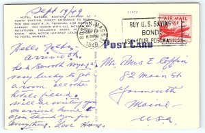 1930s BOSTON MASS HOTEL MANGER AT NORTH STATION LINEN STREET VIEW POSTCARD P2085