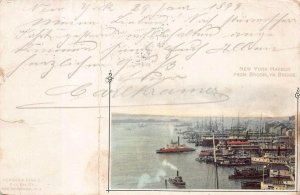 NEW YORK HARBOR SHIPS #288 STAMP TO GERMANY POSTCARD 1899