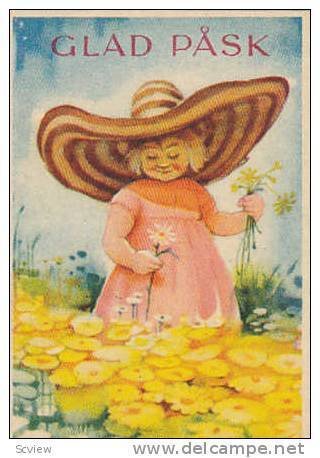 Glad Pask, Easter , Girl picks flowers , 20-40s