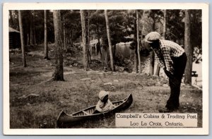 K44/ Canada RPPC Postcard c40-50s Lac La Croix Ontario Cambell Cabins 511