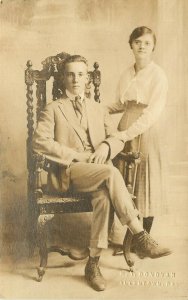 1910s RPPC Sister & Brother on Ornate Chair, HT Donovan Studio Allentown PA