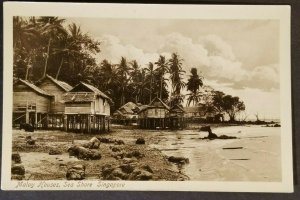 Mint Singapore Malay Houses on Beach Sea Shore Real Photograph Picture Postcard