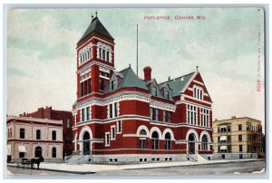 Oshkosh Wisconsin WI Postcard Post Office Building Street View 1909 Antique