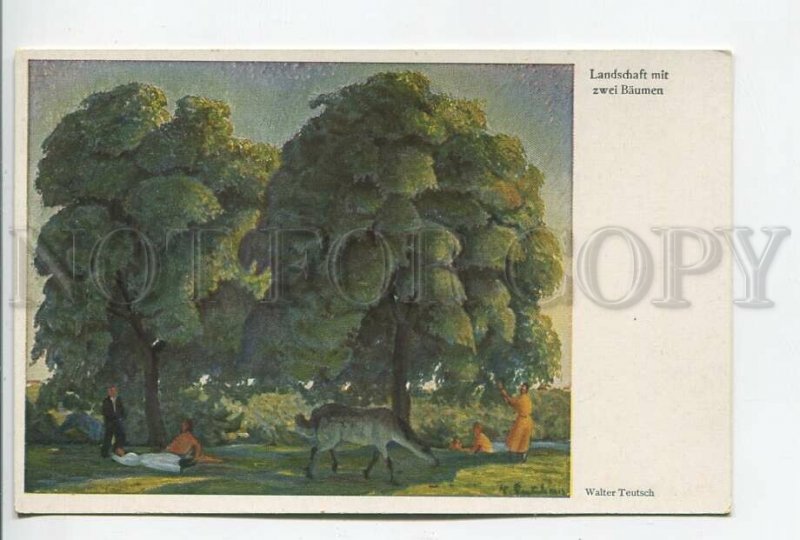 461918 Walter TEUTSCH Landscape Two Trees HORSE Vintage postcard