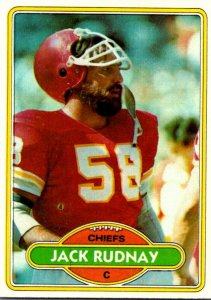 1980 Topps Football Card Jack Rudnay C Kansas City Chiefs sun0384