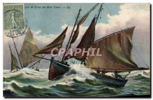 Old Postcard Boat Fishing Boats in rough weather