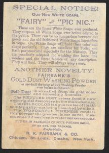 VICTORIAN TRADE CARD Fairbanks Santa Claus Soap Gold Dust Black Twins Wash Tub