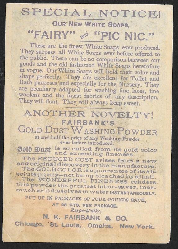 VICTORIAN TRADE CARD Fairbanks Santa Claus Soap Gold Dust Black Twins Wash Tub