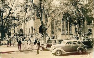 Autos Church Street Scene 1940s RPPC Photo Postcard 11619