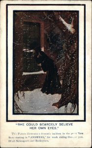 Book Cover Art Frontispiece? Woman Peeps in window Albert Morrow Postcard