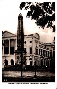 Singapore Straits Settlements Singapore Raffles Hotel And Obelisk RPPC 09.59