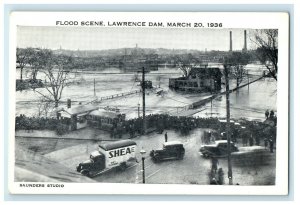 1936 Flood Scene, Lawrence Dam Boston Massachusetts MA Vintage Postcard 