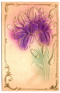 Silkscreened Purple Iris, Vintage Embossed Greeting Postcard, Flower