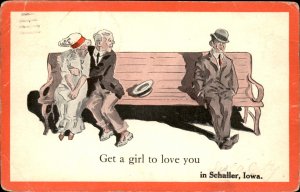Schaller Iowa Romance Couple Advises Lonely Man Comic c1912 Vintage Postcard