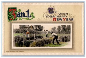 John Winsch Signed Postcard New Year Farming Field Augusta Maine ME c1910's